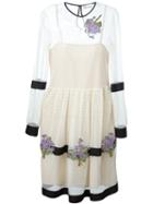 Red Valentino Horizontal Stripes Floral Application Dress