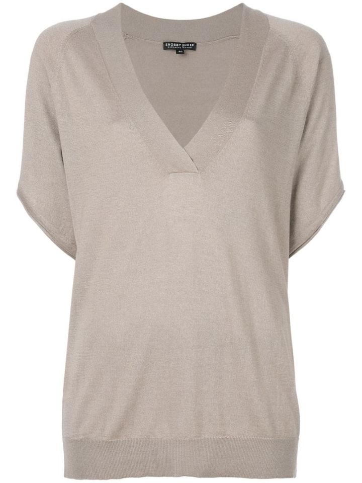 Snobby Sheep Fitted V-neck Knitted Top - Neutrals