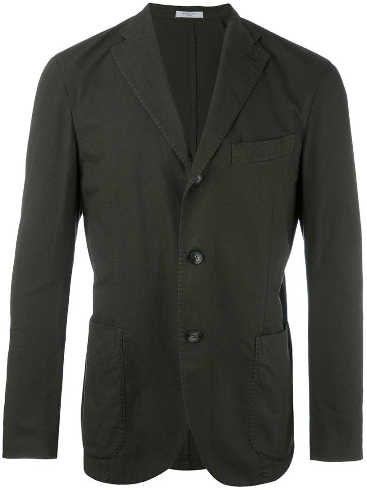 Boglioli Three Button Blazer, Men's, Size: 48, Green, Cotton/cupro