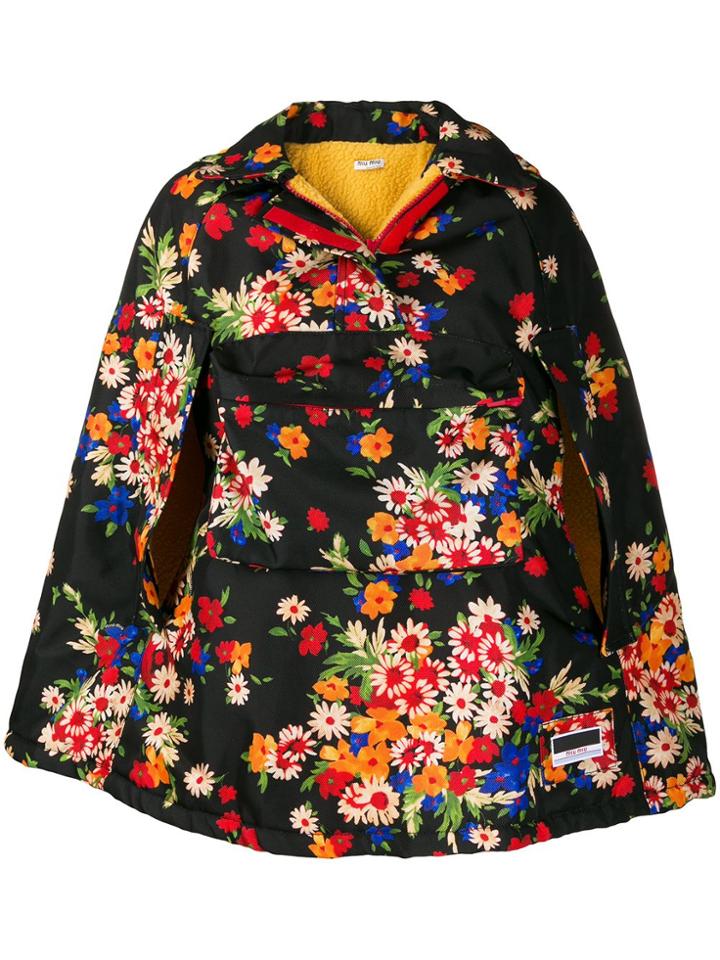 Miu Miu Panama Floral-print Cape - Black
