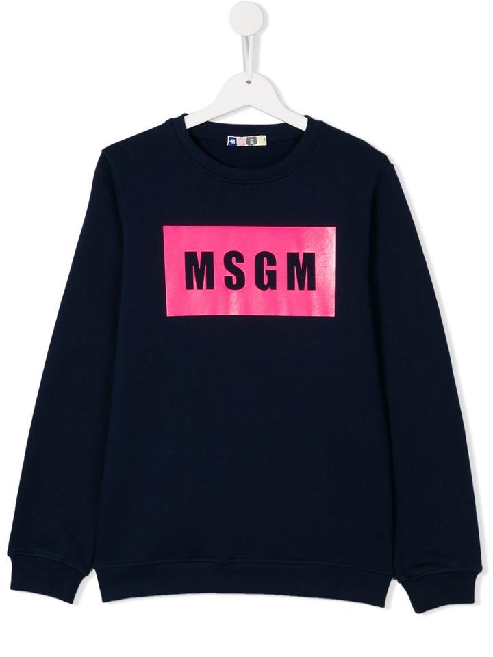 Msgm Kids - Logo Print Sweatshirt - Kids - Cotton - 14 Yrs, Blue