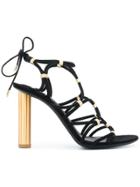 Salvatore Ferragamo High Flower Heel Sandals - Black