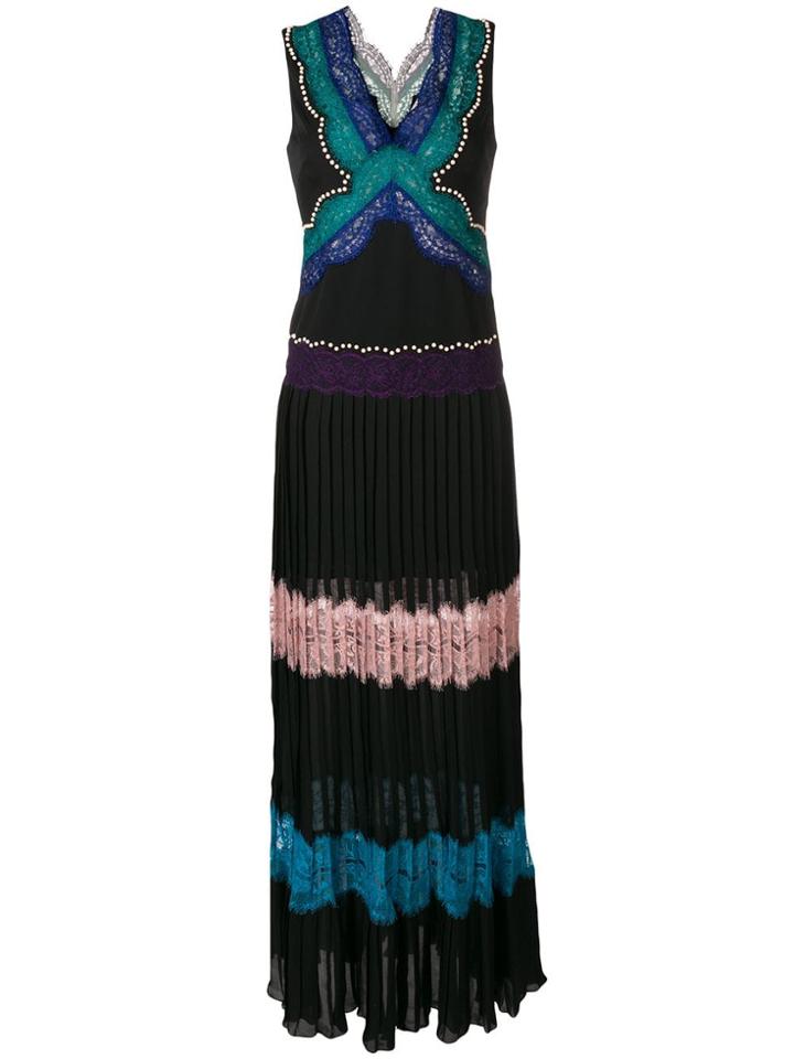 Emilio Pucci V-neck Long Lace Stripe Layer Dress - Black