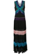 Emilio Pucci V-neck Long Lace Stripe Layer Dress - Black