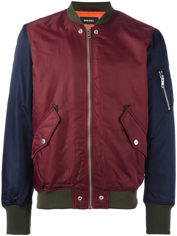 Diesel Contrast Sleeve Bomber Jacket, Men's, Size: Large, Pink/purple, Nylon/polyester