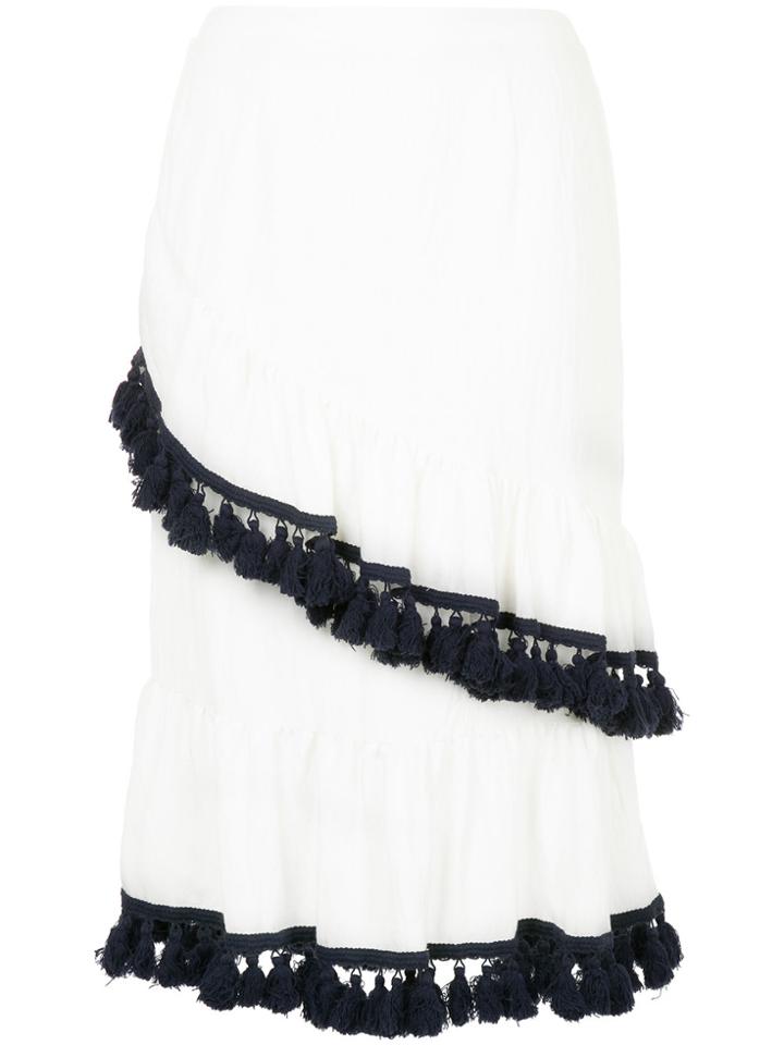 Suboo Tasselled Frill Midi Skirt - White