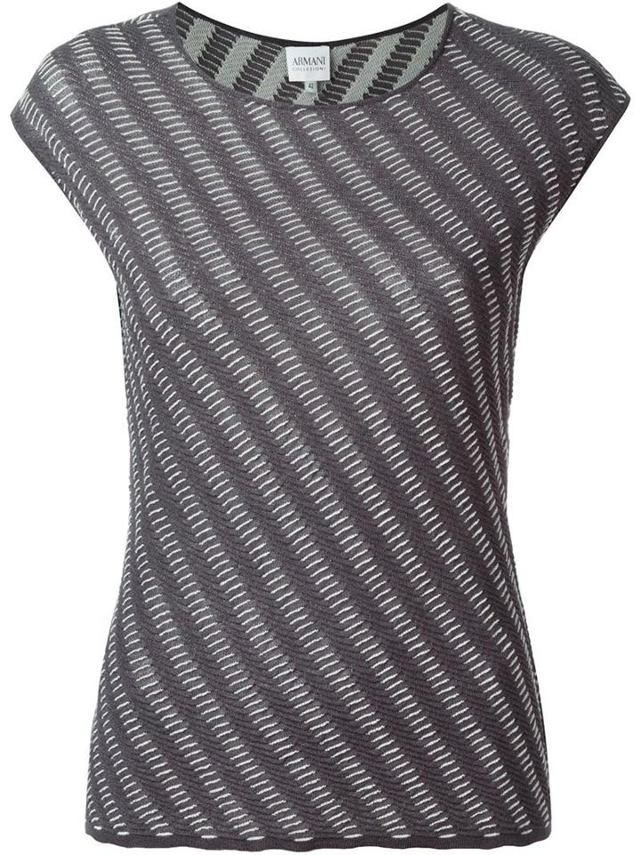 Armani Collezioni Diagonal Knit Shortsleeved Top, Women's, Size: 44, Grey, Cotton/polyester/viscose