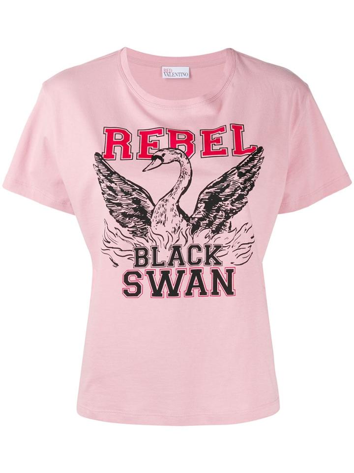 Red Valentino Red(v) Rebel Black Swan Print T-shirt - Pink