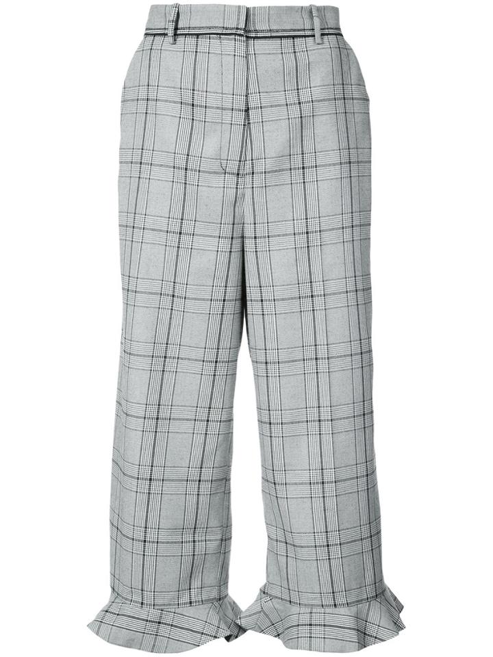 Acler Plaid Cropped Trousers With Frill Cuffs - Black