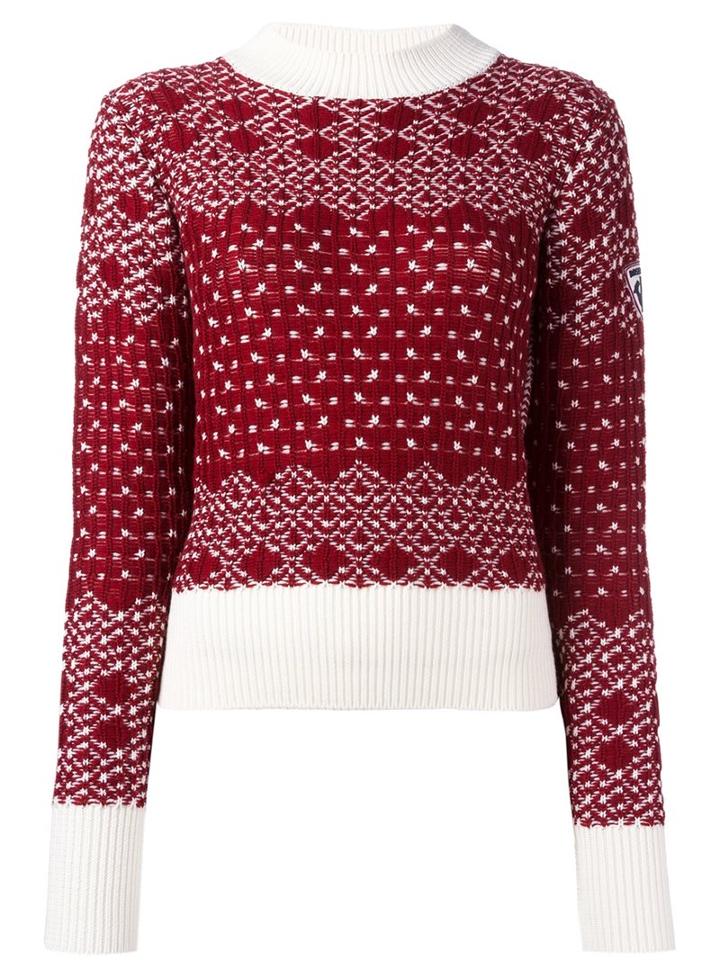 Rossignol Reversed Jacquard Cropped Jumper, Women's, Size: Medium, Red, Virgin Wool