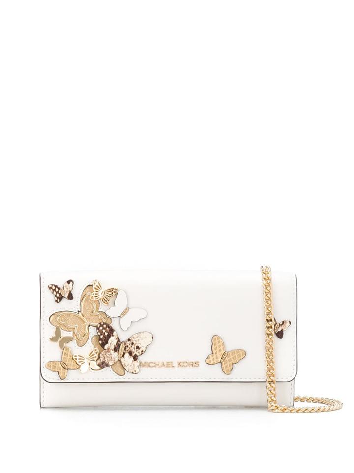 Michael Michael Kors Butterfly Embellished Chain Wallet - White