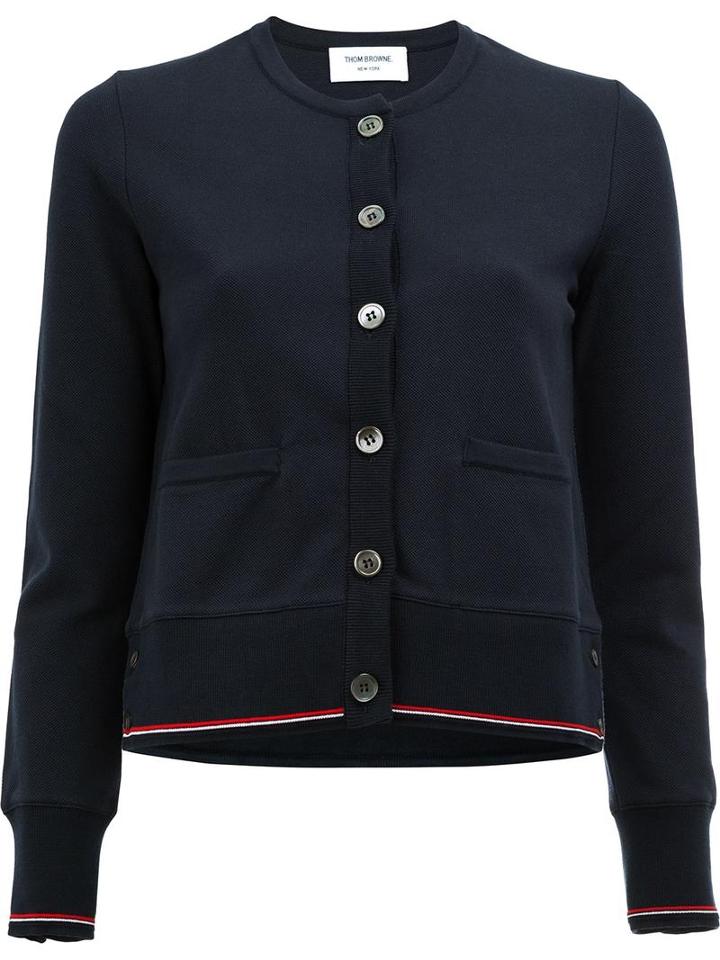 Thom Browne Embroidered Anchor Cardigan, Women's, Size: 40, Blue, Cotton