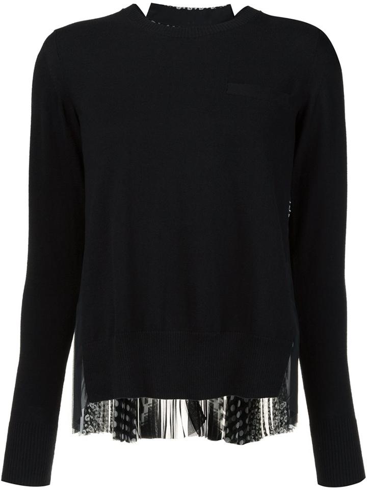 Sacai Scarf Print Knitted Top, Women's, Size: 3, Black, Cotton/polyester/cashmere