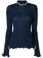 Stella Mccartney - Knit Ruffle Trim Top - Women - Cotton/virgin Wool - 42, Blue, Cotton/virgin Wool