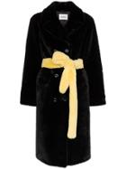 Stand Faustine Belted Faux Fur Coat - Black