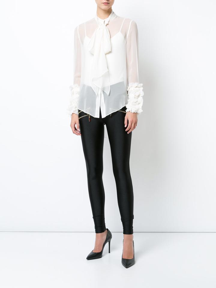 Thomas Wylde Ruffle Cuffed Sheer Shirt With Pussy Bow - White
