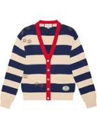Gucci Embroidered Striped Knit Cardigan - Blue