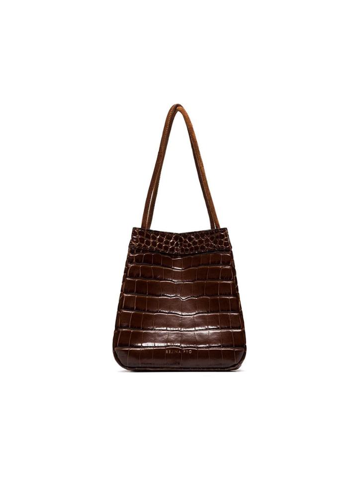 Rejina Pyo Brown Rita Top Handle Crocodile Embossed Box Bag