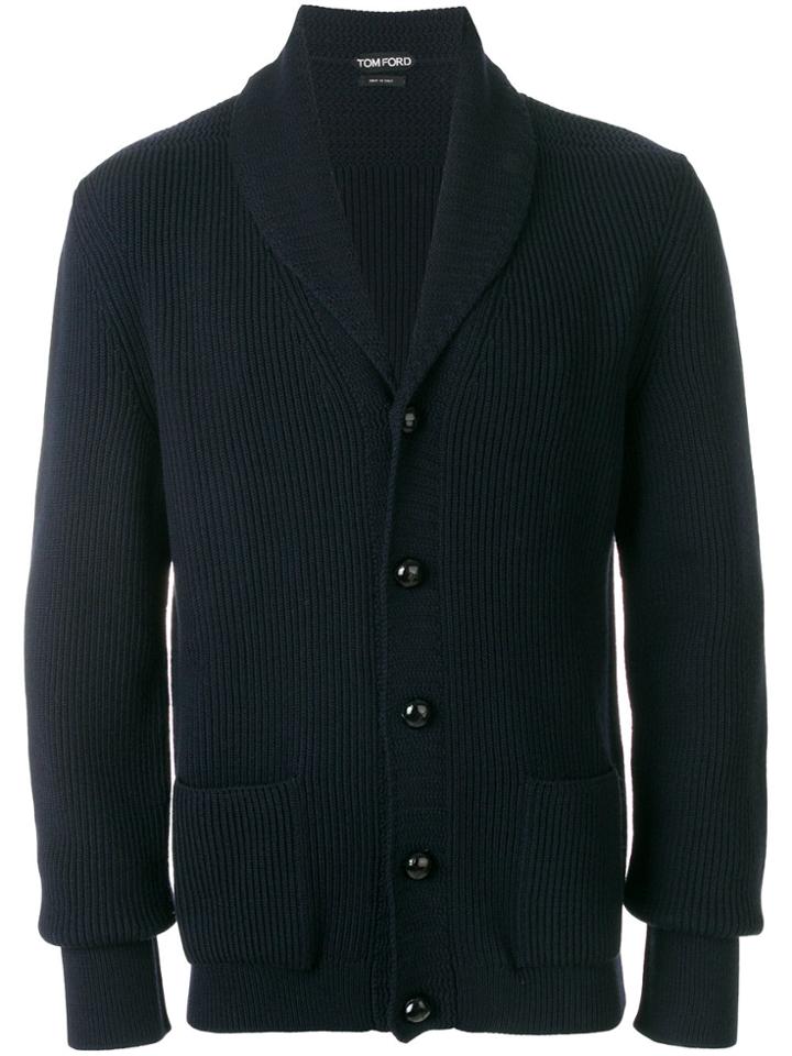 Tom Ford Ribbed V-neck Cardigan - Blue