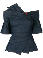 Talbot Runhof Off Shoulder Draped Top - Blue