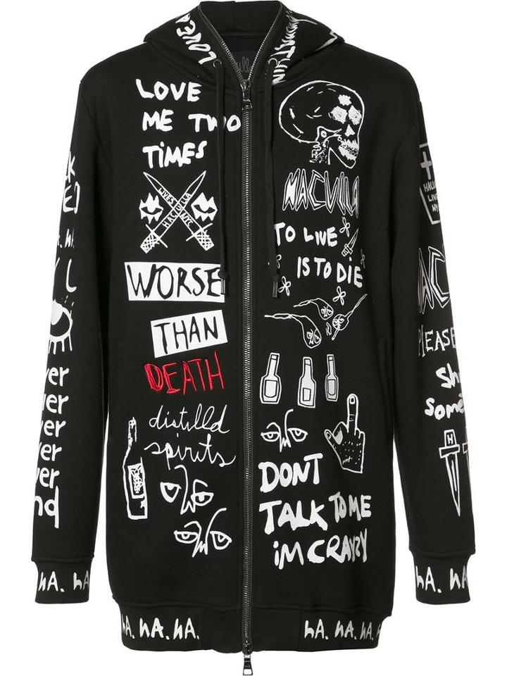 Haculla Multiple Prints Zipped Hoodie, Men's, Size: Xl, Black, Cotton/polyester