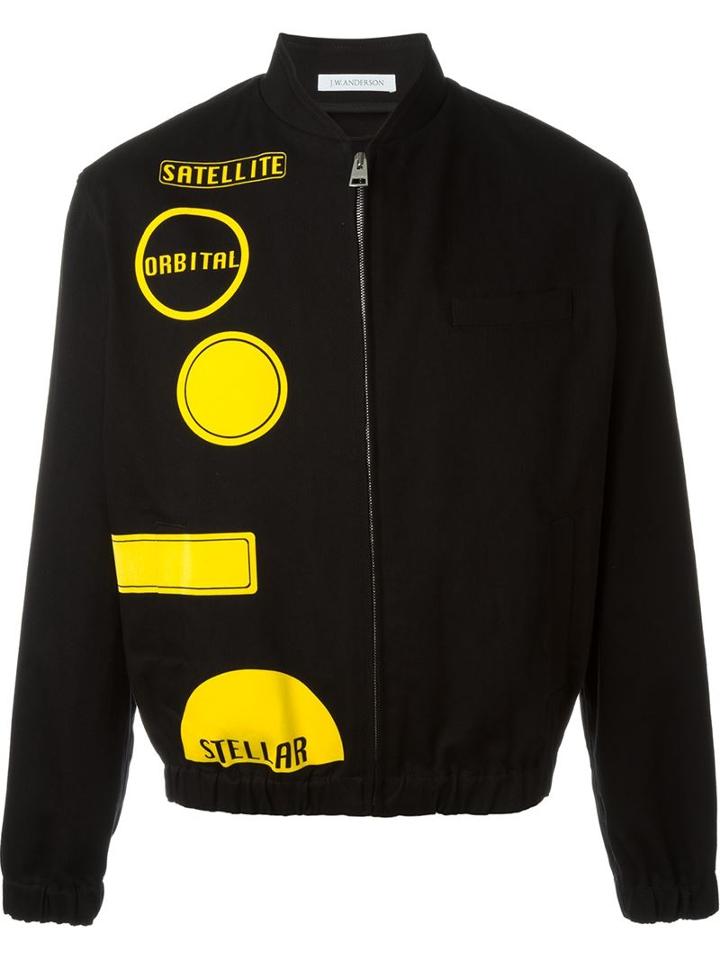 J.w.anderson Space Print Bomber Jacket, Men's, Size: 48, Black, Cotton/polyurethane