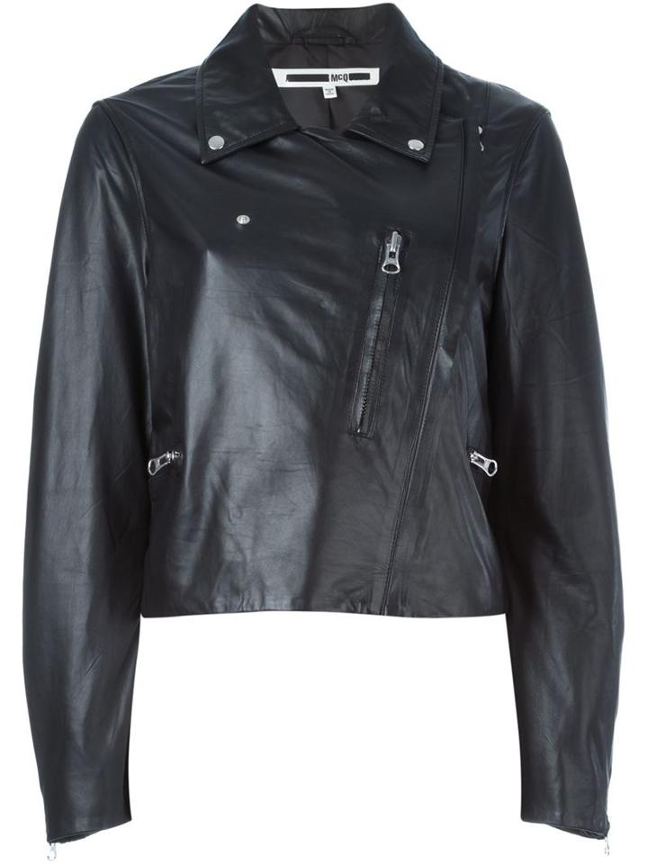 Mcq Alexander Mcqueen Biker Jacket, Women's, Size: 42, Black, Sheep Skin/shearling/polyester