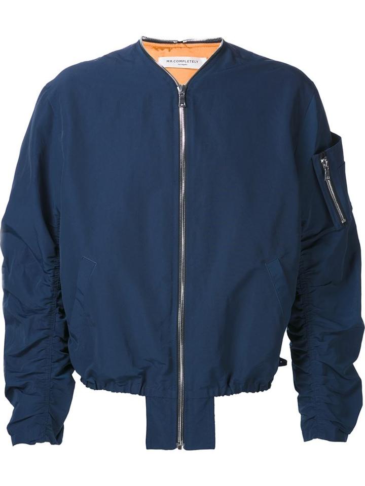 Mr. Completely Ruched Sleeve Bomber Jacket