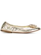 Quis Quis Embellished Ballerina Shoes - Metallic
