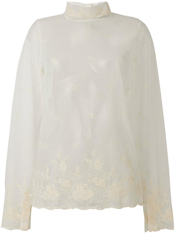 Ann Demeulemeester Tulle Lace Detail Top - White
