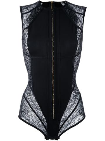 Balmain Sleeveless Hook-and-eye Bodysuit, Women's, Size: 36, Black, Polyamide/spandex/elastane/viscose