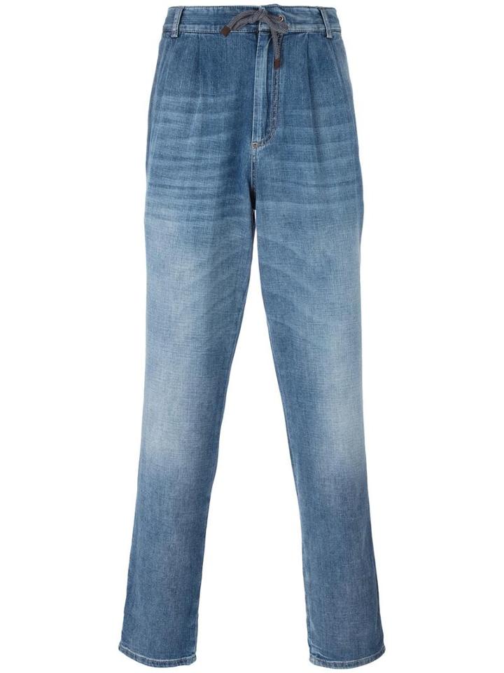 Brunello Cucinelli Drawstring Straight Jeans, Men's, Size: 50, Blue, Cotton/polyester