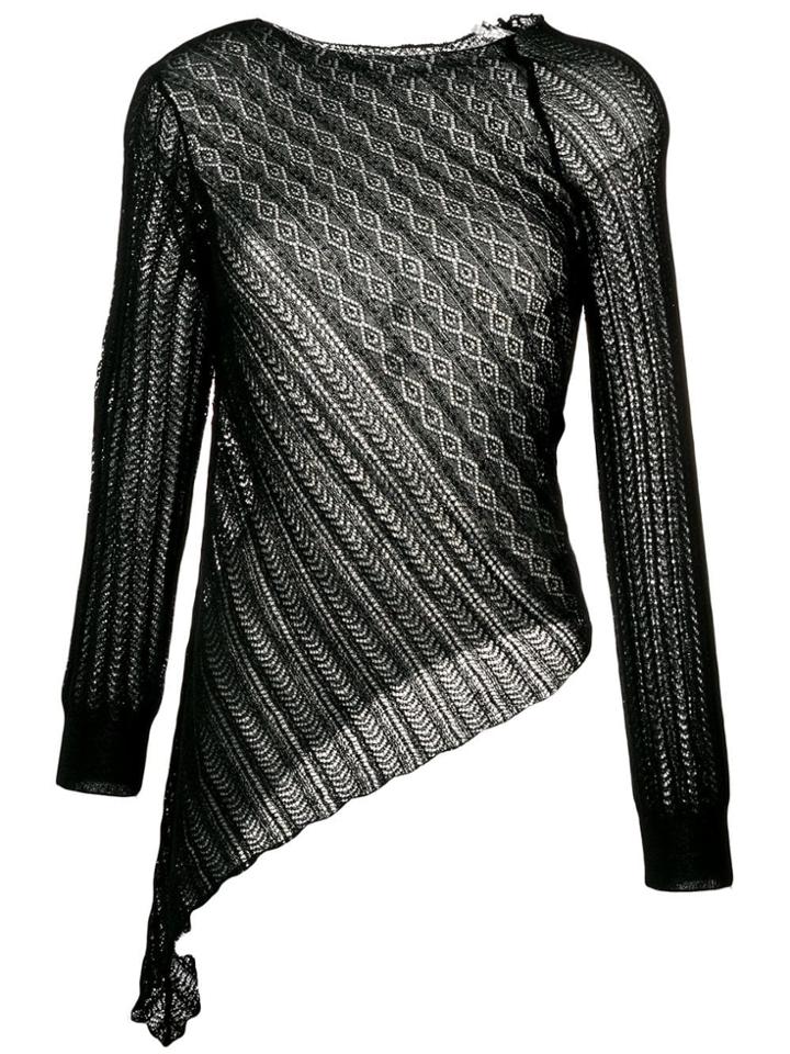Yohji Yamamoto Slant Lace Knitted Top - Black