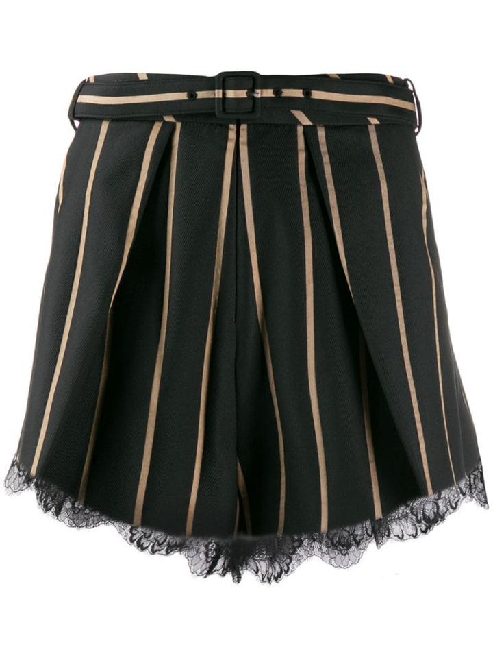Self-portrait Lace-trim Striped Shorts - Black