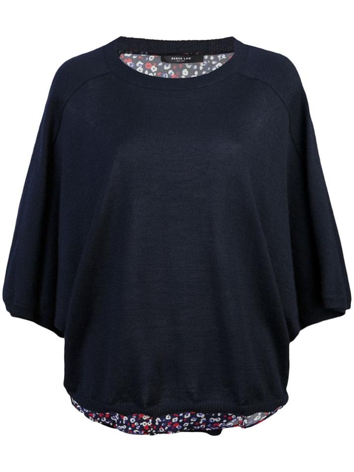 Derek Lam Cropped Batwing Silk Cashmere And Poppy Print Sweater - Blue