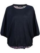 Derek Lam Cropped Batwing Silk Cashmere And Poppy Print Sweater - Blue