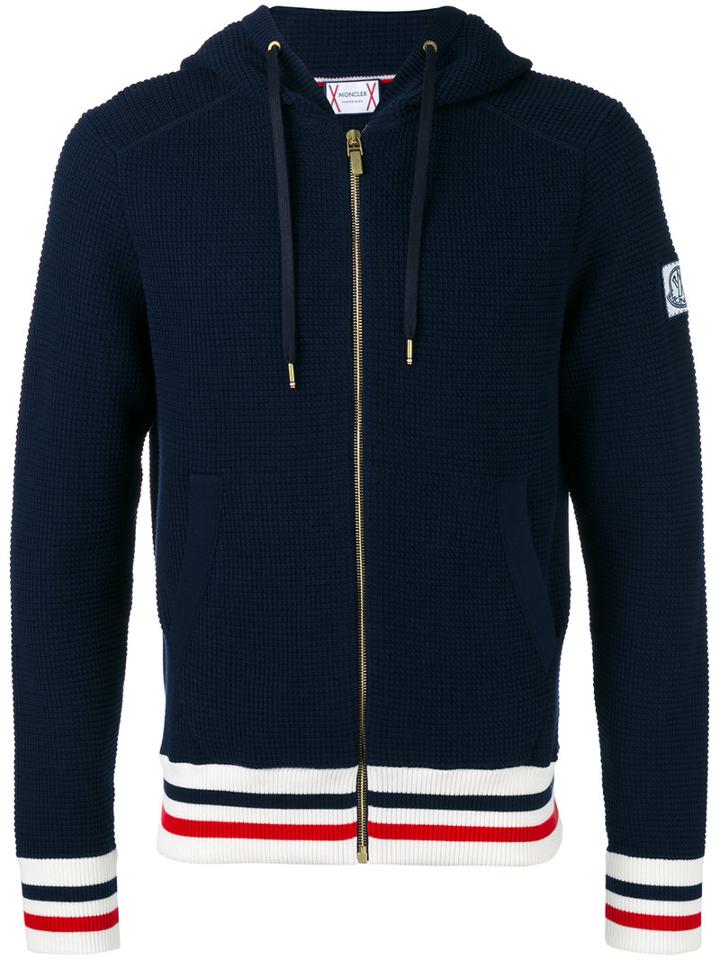 Moncler Gamme Bleu Cappuccio Tricot Zip Hoodie, Men's, Size: Large, Blue, Cotton