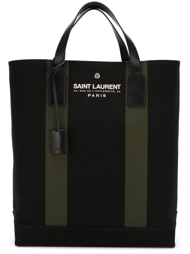 Saint Laurent Logo Print Tote, Men's, Black, Leather/canvas