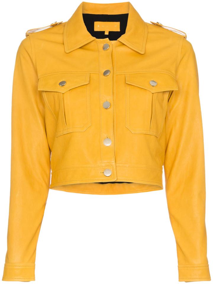 Skiim Yellow Cropped Leather Jacket - Yellow & Orange