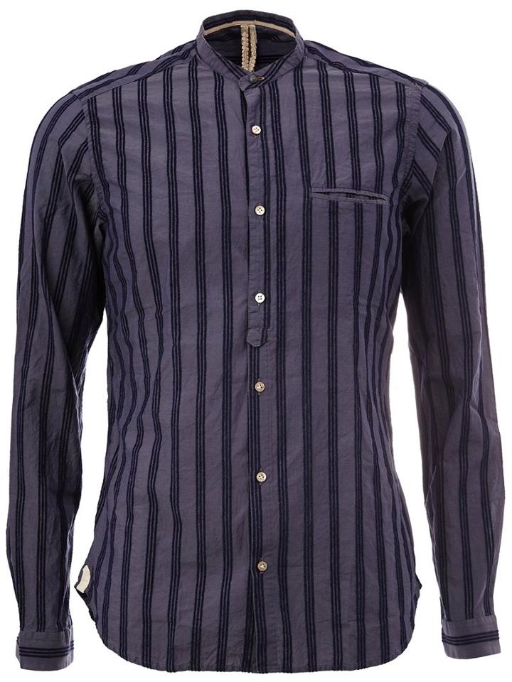 Dnl Mandarin Neck Striped Shirt, Men's, Size: 40, Blue, Cotton