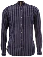 Dnl Mandarin Neck Striped Shirt, Men's, Size: 40, Blue, Cotton
