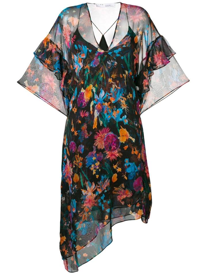 Iro Asymmetric Floral Print Dress - Black