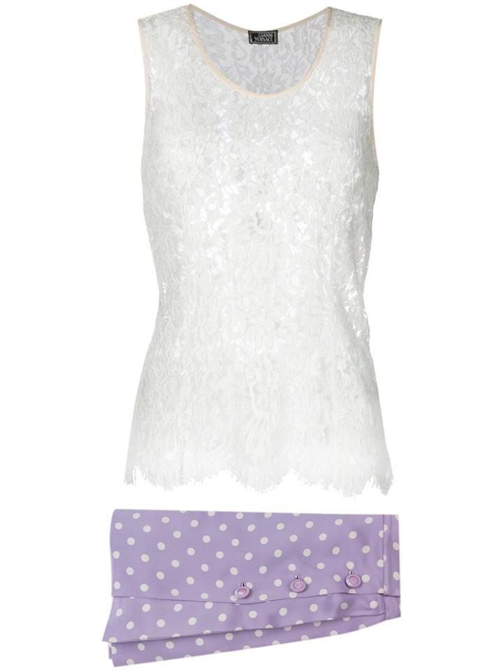 Versace Vintage Lace Top & Dots Skirt - Multicolour