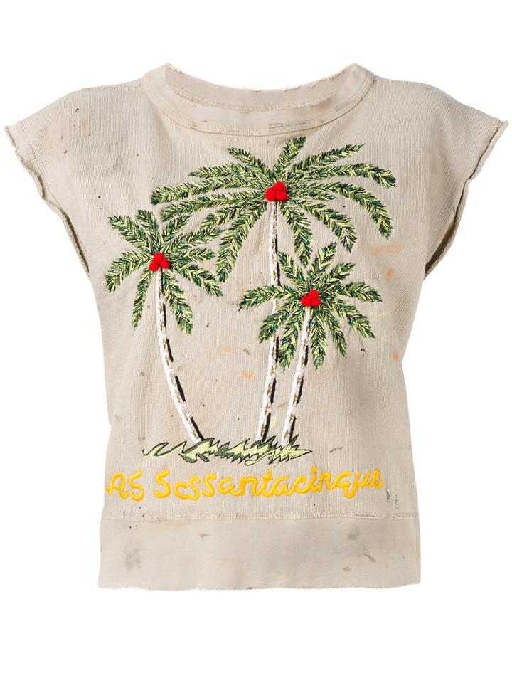 As65 - Palm Tree Embroidered Top - Women - Cotton - Xxs, Nude/neutrals, Cotton