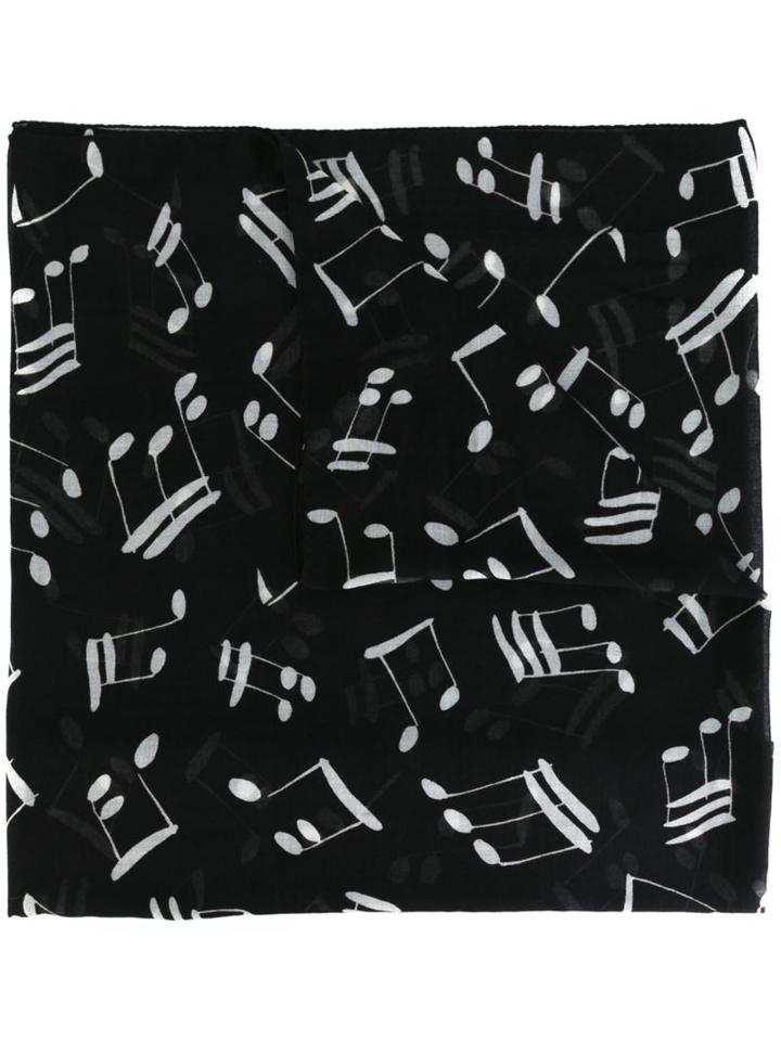 Saint Laurent Music Note Printed Scarf, Adult Unisex, Black, Wool
