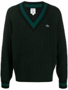 Lacoste Live Cable Knit V-neck Jumper - Green