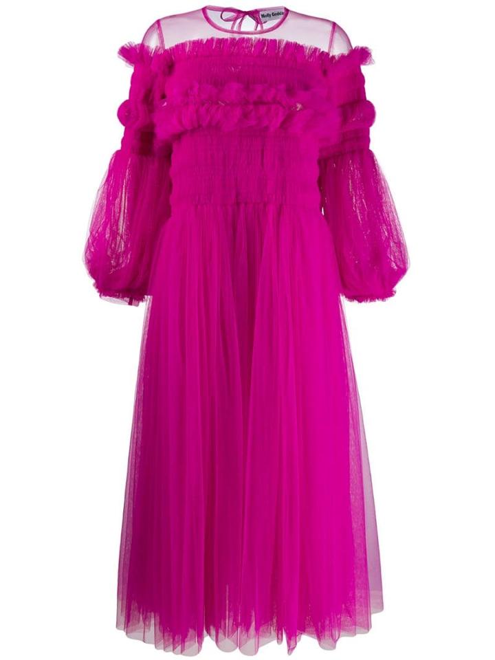 Molly Goddard Tulle Ruffled Midi Dress - Pink