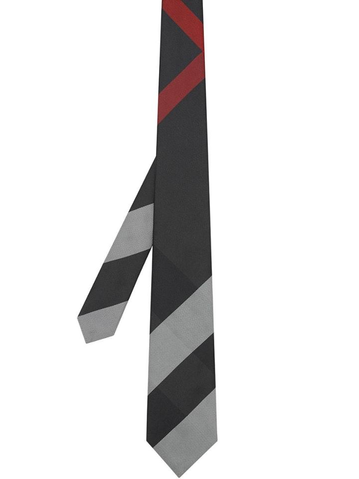 Burberry Modern Cut Oversized Check Silk Tie - Grey