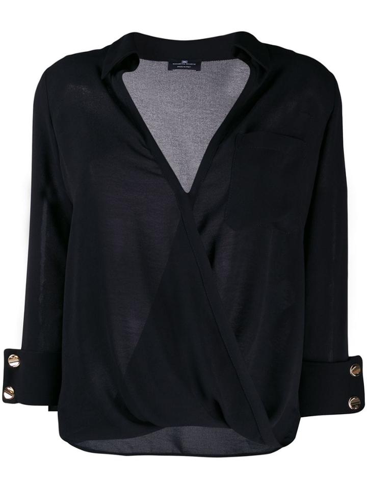 Elisabetta Franchi Wrap Style V-neck Blouse - Black