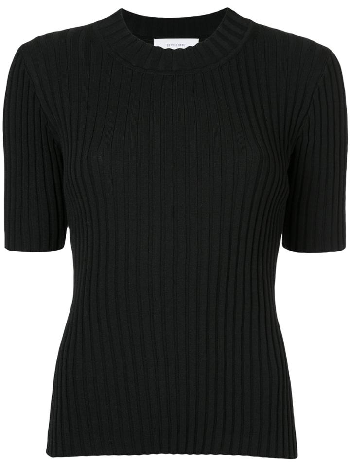 Le Ciel Bleu Rib Knit Short Sleeve Top - Black